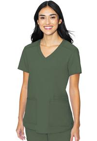 Curved Hem V-Neck Top by Med Couture, Inc., Style: MC2411-OLIV